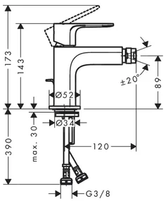Baterie bideu Hansgrohe Rebris S cu ventil Pop-Up, crom - 72210000