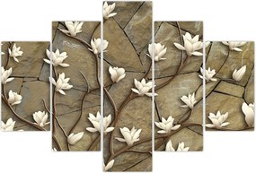 Tablou - Magnolii albe pe zidărie de piatră (150x105 cm)