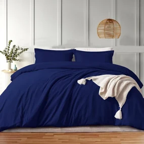 Lenjerie de pat matrimonial Premium Ranforce uni bleumarin / 200x220 cm dimensiune standard