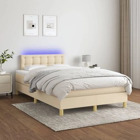 vidaXL Pat cu arcuri, saltea și LED, crem, 120x200 cm, textil