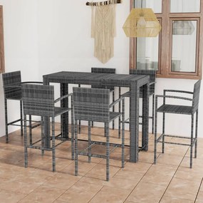 3064815 vidaXL Set bar exterior cu cotieră, 7 piese, gri, poliratan