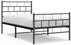 Cadru pat metalic cu tablii de cap/picioare, negru, 75x190 cm