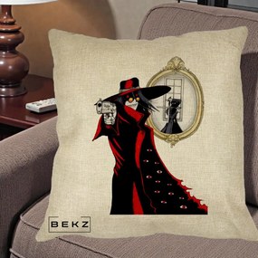 Perna Personalizata Hellsing Alucard cu Pistoale, 40x40 cm, Crem, Husa Detasabila, Perna Inclusa, BEKZ®
