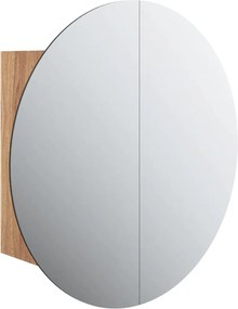 vidaXL Dulap de baie cu oglindă rotundă și LED, stejar, 47x47x17,5 cm