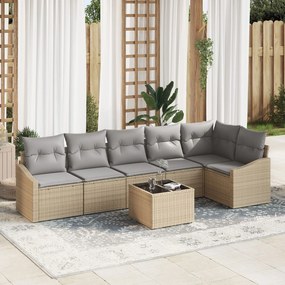 vidaXL Set de canapele pentru grădină 7 pcs Bej Rattan poli