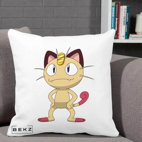 Perna Personalizata Meowth Pokemon, 40x40 cm, Alba Mata, Husa Detasabila, Perna Inclusa, BEKZ®