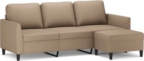 vidaXL Canapea cu 3 locuri / taburet cappuccino 180 cm piele ecologică