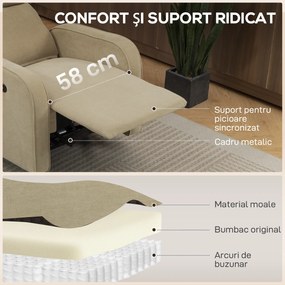 HOMCOM Fotoliu Relax Electric Reclinabil 135° cu Suport pentru Picioare, Tetieră Reglabilă, Șezut Spațios, Fotoliu Tapițat, Motoare Duble, Porturi USB și USB-C, Catifea Bej, Living | Aosom Romania