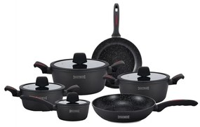 Set oale si tigai cu capace, marmorate, 10 piese Royalty Line RL-T10 negru, antiaderente