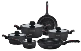 Set oale si tigai cu capace, marmorate, 10 piese Royalty Line RL-T10 negru, antiaderente