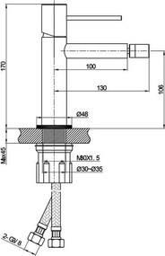 Baterie bideu din alama sanitara, negru mat, montaj pe bideu, pipa fixa 13 cm, LaVita Verdi Negru