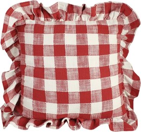 Față de pernă din bumbac organic, rosu și alb, model în carouri cu volănaș decorativ, 45 × 45 cm, „Ida Stripe"