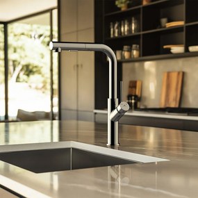 Baterie bucatarie cu dus extractibil Rubineta Bona finisaj crom lucios 2 functii