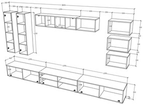 Living haaus Haga V5, Alb Lucios/Negru, MDF,L 360 cm