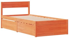 846806 vidaXL Cadru de pat cu sertare, maro ceruit, 90x190 cm, lemn de pin