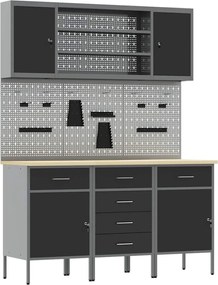 vidaXL Dulap de lucru cu sertar 7 pcs Negru Lemn ingineresc și oțel