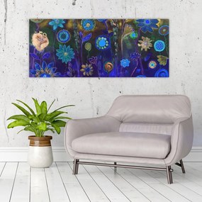 Tablou - Flori albastru închis (120x50 cm)