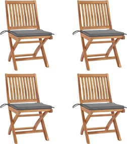 vidaXL Scaune grădină pliabile cu perne, 4 buc, lemn masiv tec