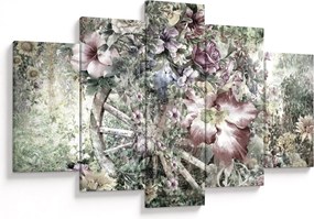 Tablou - Flori pe roata de lemn (150x105 cm)