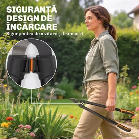 Outsunny Set de Grădinărit 2 Piese cu Foarfece de Tăiat Crengi și Foarfece de Grădinărit, cu Mâner Moale și Sistem de Blocare | Aosom Romania