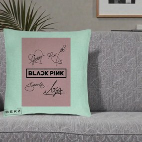 Perna Personalizata K-pop BLACKPINK Semnaturi Roz, 40x40 cm, Verde Menta, Husa Detasabila, Perna Inclusa, BEKZ®