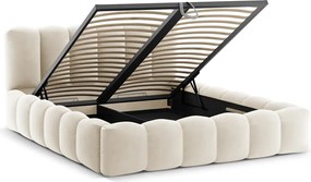 Pat tapitat cu somiera rabatabila si lada depozitare, 140x200 cm, Micadoni Home, Lupine-88, catifea, bej