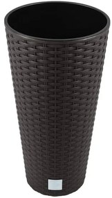 Ghiveci decorativ de flori, Prosperplast, Rato, imitatie ratan, rotund, inalt, maro, 25x47.6 cm