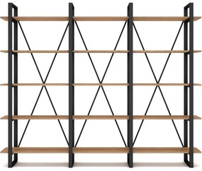 Bibliotecă negru/natural cu aspect de lemn de stejar 218x180 cm Aviva – Marckeric