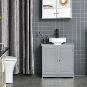 kleankin Mobilier baie sub chiuvetă - mobilier sub-vasă - dulap 2 uşi cu raft 60L x 30l x 60H cm - din lemn Gri | Aosom Romania