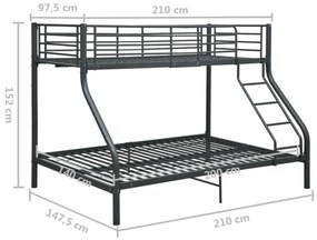 Cadru de pat supraetajat, negru, 140 x 200 90 x 200 cm, metal Negru, nu