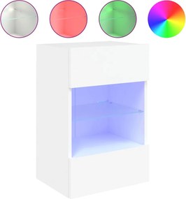 vidaXL Comodă TV de perete cu lumini LED, alb, 40x30x60,5 cm