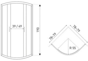 Cabină de duș cu ușă glisantă curbată TIARA80 80x80 cm