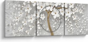Tablou cu copac alb cu flori (cu ceas) (90x30 cm)