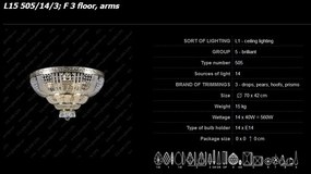 Plafoniera cristal Bohemia L15 505/14/3; F 3 floor, arms