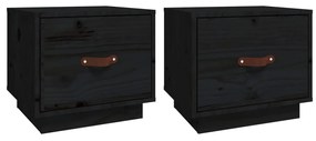 Noptiere, 2 buc., negru, 40x34x35 cm, lemn masiv de pin 2, Negru