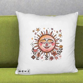 Perna Decorativa Soare Retro Boho Floral, 40x40 cm, Alb Pufos, Husa Detasabila, Perna Inclusa, BEKZ®