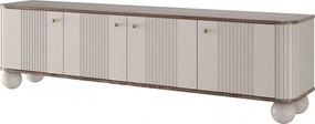 Dulap TV Vesper 4D 187 cm - cașmir / nuc / mânere aurii / picioare rotunde