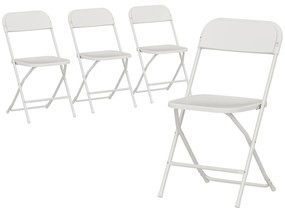 HOMCOM Set de 4 Scaune Pliabile cu Găuri de Drenaj din Plastic și Metal, 45x49x79.5 cm, Alb | Aosom Romania