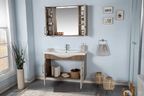 Set Mobilier Baie Sokotra 100, Include Baza Lavoar, Lavoar și Oglinda, 100 cm, Crem