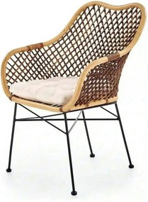 Scaun terasa K336, stejar/maro inchis, ratan natural/metal, 64X64X89 C