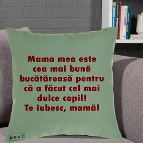 Cadou pentru Mama - Perna Personalizata Mama cea Mai Buna Bucatareasa, 40x40 cm, Verde, Husa Detasabila, Perna Inclusa, BEKZ®
