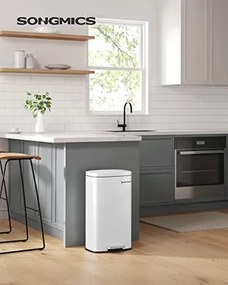 Cos de gunoi cu recipient si capac, metal, alb, Songmics