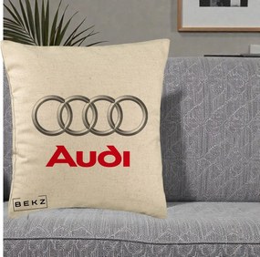 Perna Personalizata cu emblema Audi, 40x40 cm, Bej, Husa Detasabila, Perna Inclusa, BEKZ®