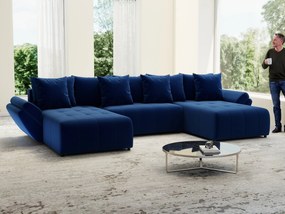 Colțar extensibil dumonde cu ladă de depozitare si sezut confortabil din spuma high-density, Berlin U Royal Blue 380x180 cm