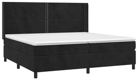 Pat box spring cu saltea, negru, 200x200 cm, catifea Negru, 200 x 200 cm, Culoare unica si cuie de tapiterie