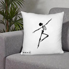 Perna Decorativa Schelet Dansator Silueta Neagra Halloween, 40x40 cm, Alb Pufos, Husa Detasabila, Perna Inclusa, BEKZ®