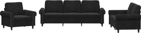 vidaXL Set de canapele cu perne, 3 piese, negru, catifea