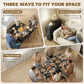 HOMCOM Masă Pliantă din Lemn cu Roți, pentru 4-6 Persoane, 75x140x75 cm, Negru | Aosom Romania