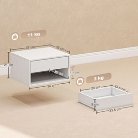 HOMCOM Set de 2 noptiere suspendate, noptiere, sertar, compartiment deschis, blat, 37 x 32 x 21 cm, alb | Aosom Romania