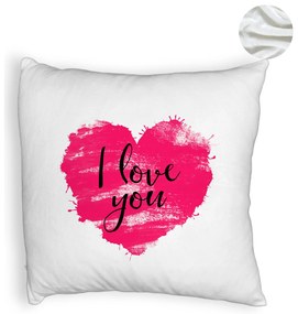 Perna Decorativa Fluffy, Model I Love You, 40x40 cm, Alba, Husa Detasabila, Burduf